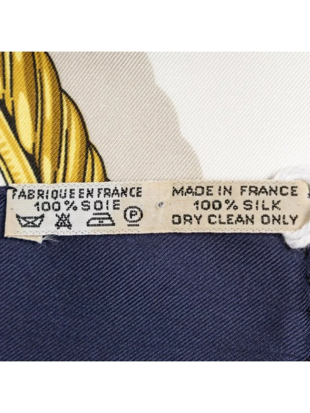 Hermes Scarf Navy Gold White Silk